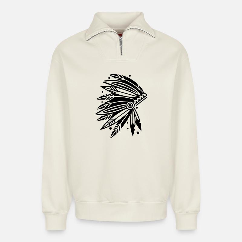 Coiffe de chef - Sweat unisexe décontracté en coton biologique à demi-zip – de SPREAD - blanc cassé