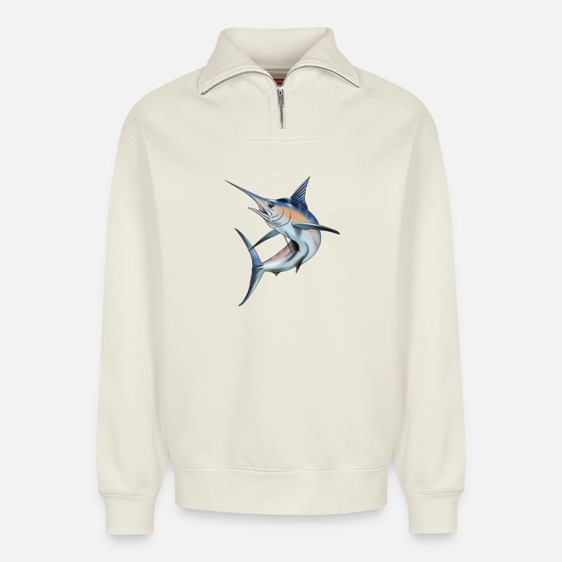 Marlin - Sweat unisexe décontracté en coton biologique à demi-zip – de SPREAD - blanc cassé