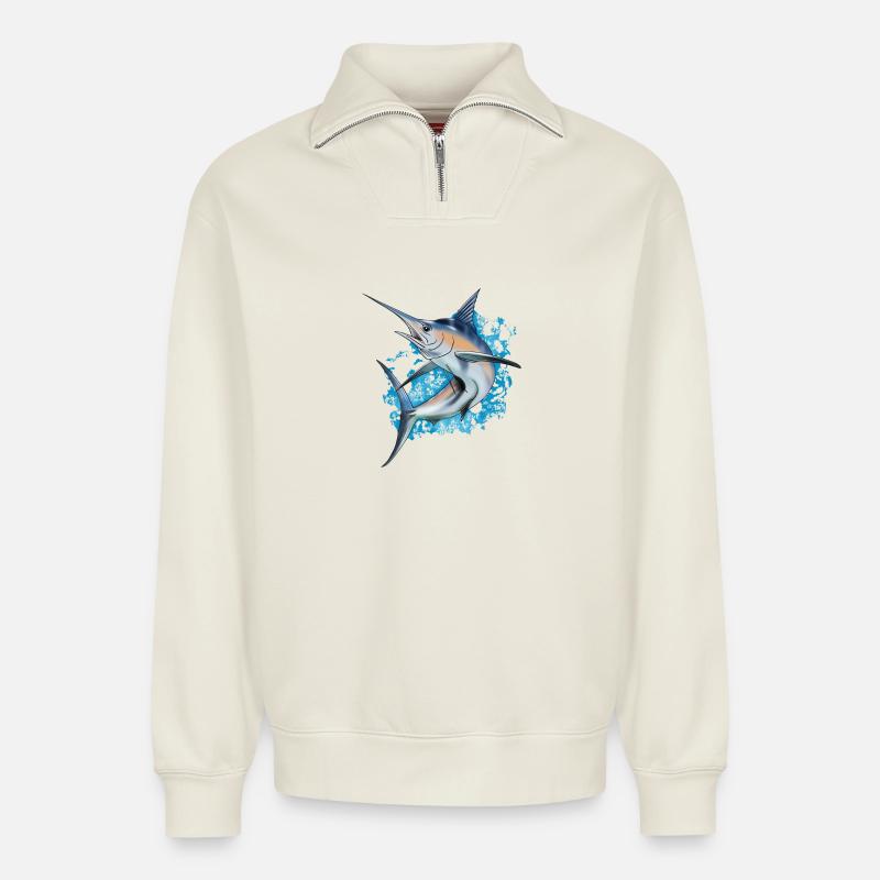 Marlin - Sweat unisexe décontracté en coton biologique à demi-zip – de SPREAD - blanc cassé