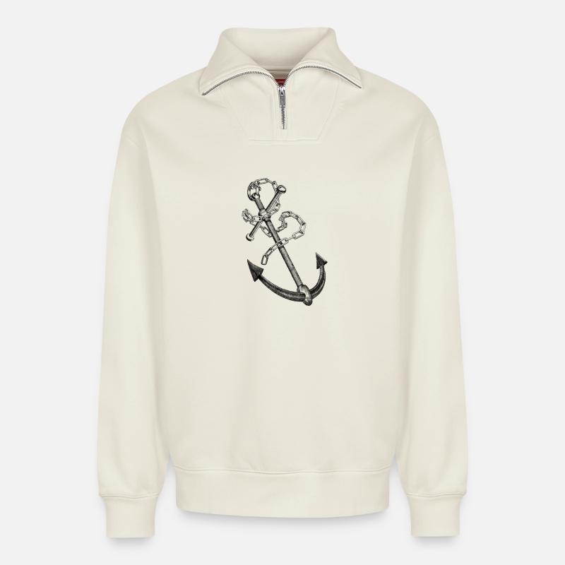 Anchor - Sweat unisexe décontracté en coton biologique à demi-zip – de SPREAD - blanc cassé