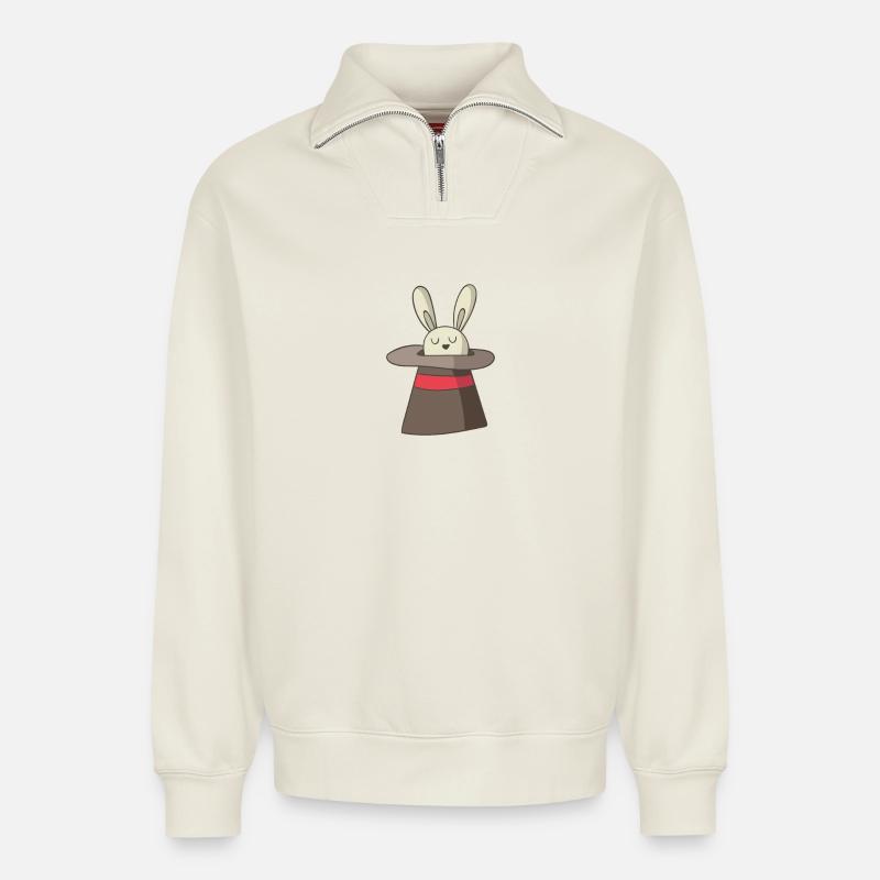 Magiciens - Sweat unisexe décontracté en coton biologique à demi-zip – de SPREAD - blanc cassé