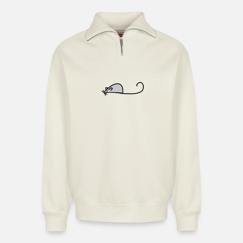 Souris - Sweat unisexe décontracté en coton biologique à demi-zip – de SPREAD - blanc cassé