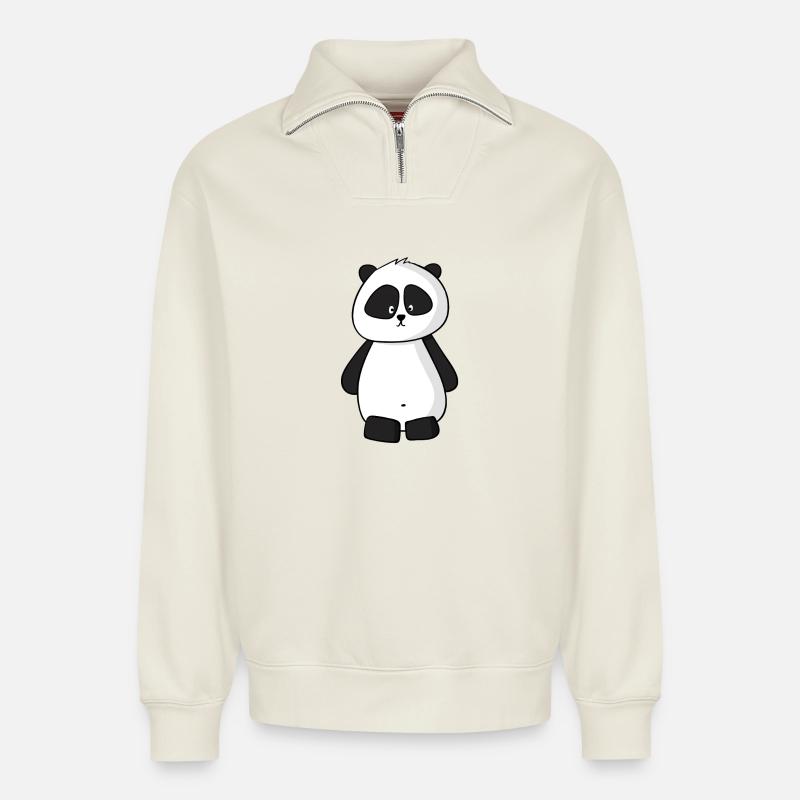 panda - Relaxed Unisex Organic Half Zip Sweatshirt – by SPREAD - off white