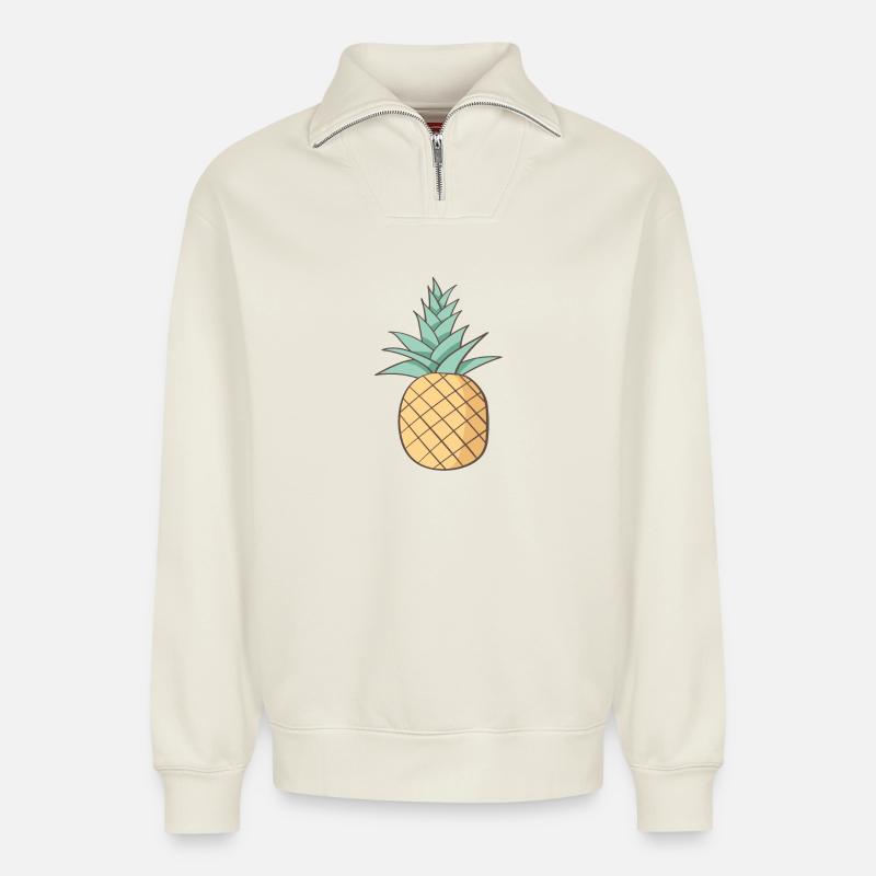 pineapple - Relaxed Unisex Organic Half Zip Sweatshirt – by SPREAD - off white