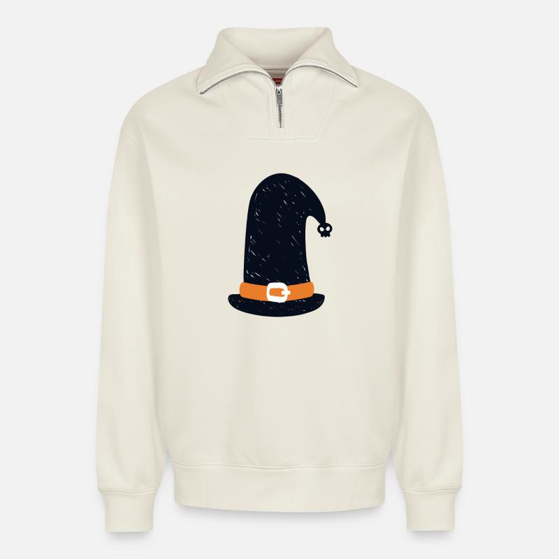 chapeau de sorcière - Sweat unisexe décontracté en coton biologique à demi-zip – de SPREAD - blanc cassé