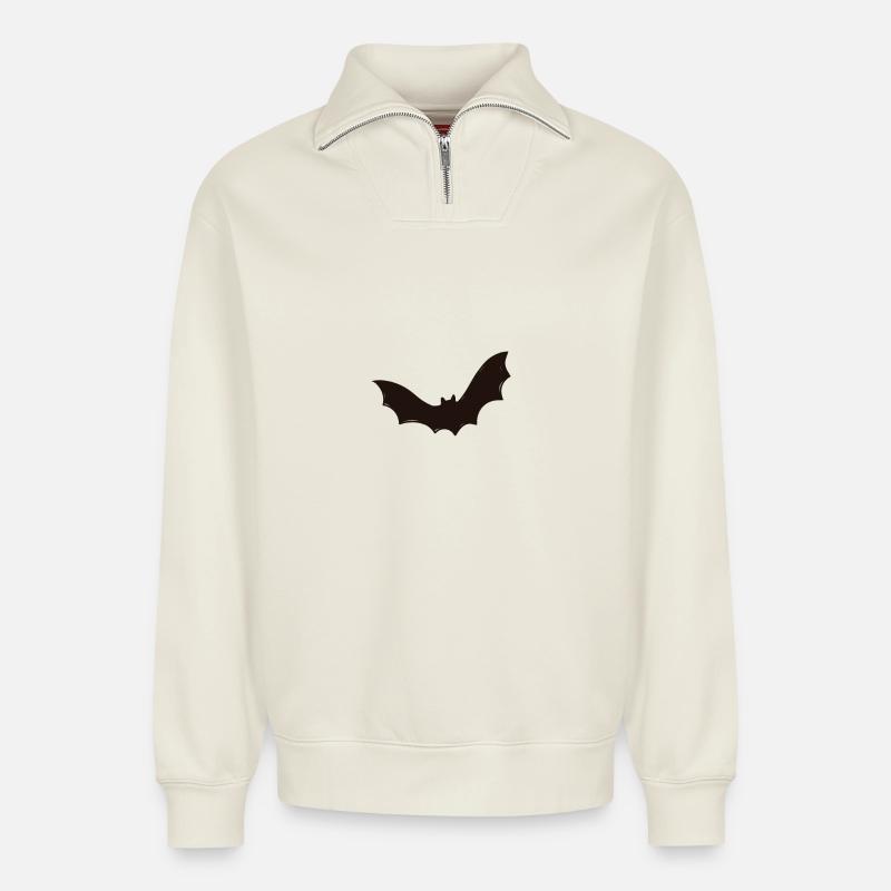 Fledermaus, Halloween, Robin, Grusel - Relaxed Unisex Organic Half Zip Sweatshirt – von SPREAD - Naturweiß