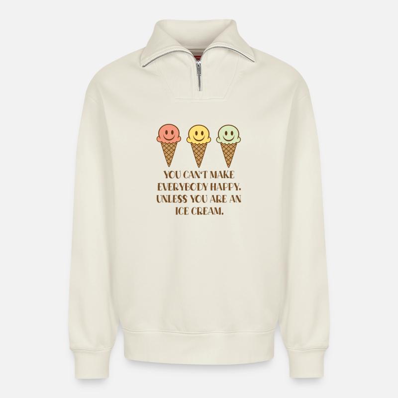 Glace - Sweat unisexe décontracté en coton biologique à demi-zip – de SPREAD - blanc cassé