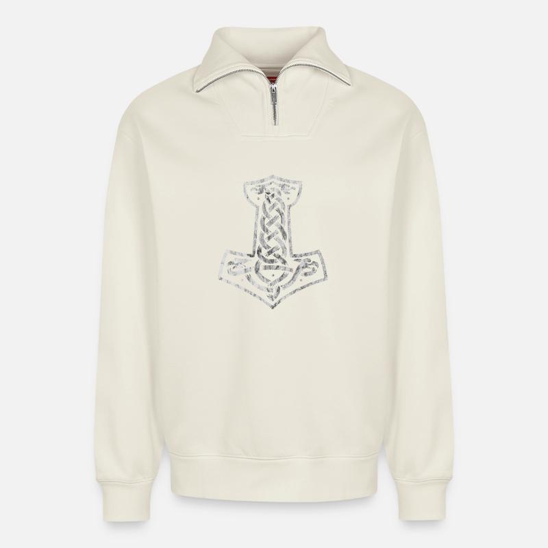 Mjolnir - Relaxed Unisex Organic Half Zip Sweatshirt – von SPREAD - Naturweiß