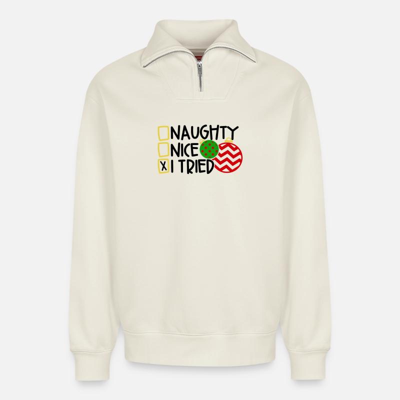Christmas - Relaxed Unisex Organic Half Zip Sweatshirt – by SPREAD - off white
