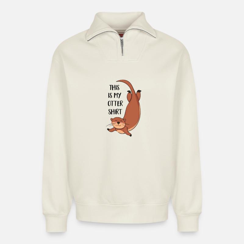Otter - Relaxed Unisex Organic Half Zip Sweatshirt – von SPREAD - Naturweiß