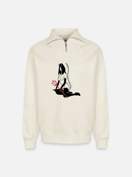 Teufelchen - Relaxed Unisex Organic Half Zip Sweatshirt – von SPREAD - Naturweiß