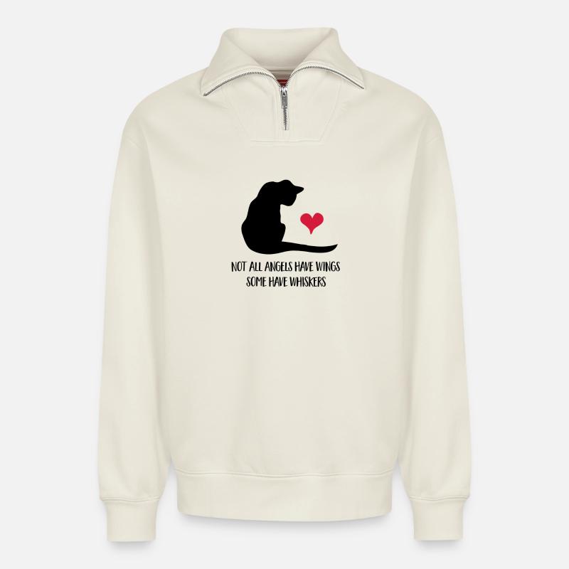 cat - Relaxed Unisex Organic Half Zip Sweatshirt – by SPREAD - off white