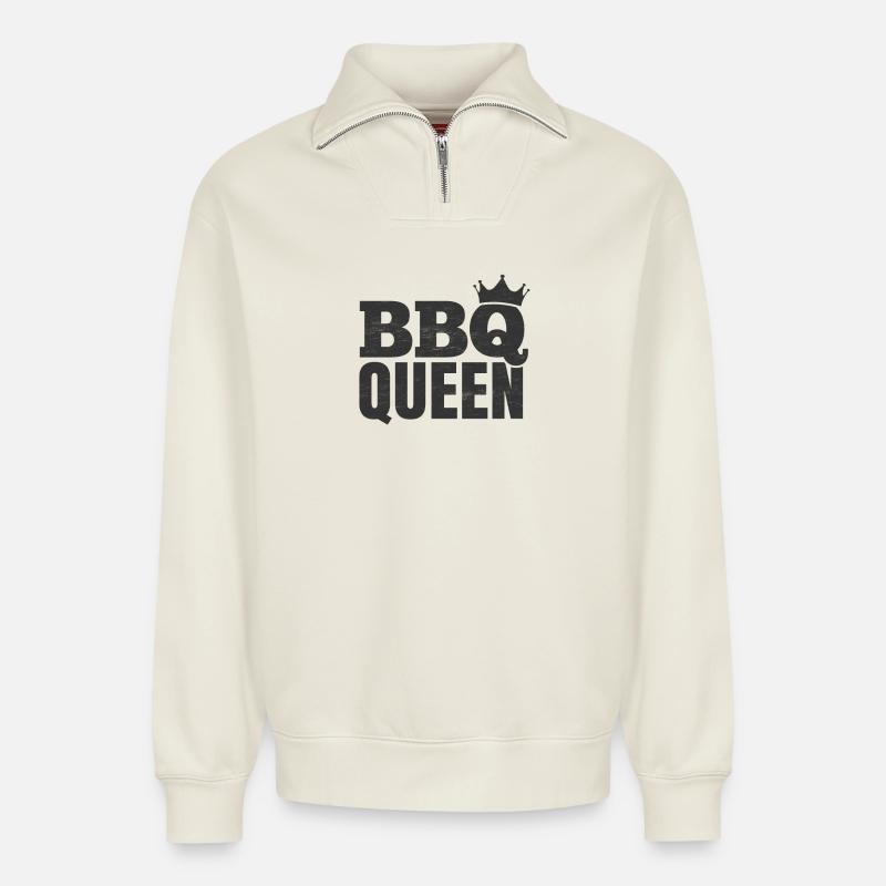 BBQ Queen - Relaxed Unisex Organic Half Zip Sweatshirt – by SPREAD - off white