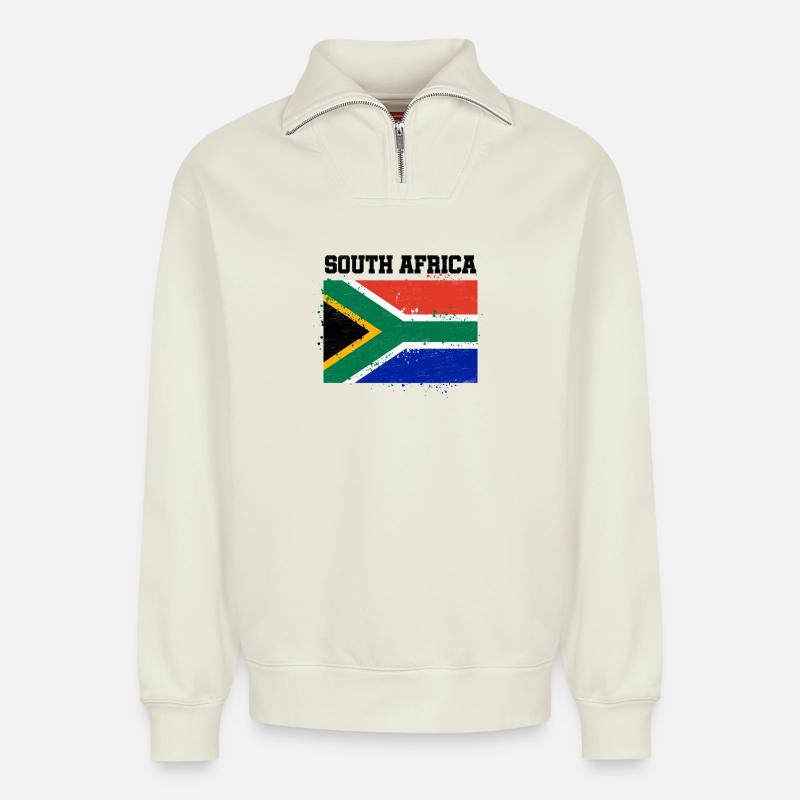 Afrique du Sud - Sweat unisexe décontracté en coton biologique à demi-zip – de SPREAD - blanc cassé