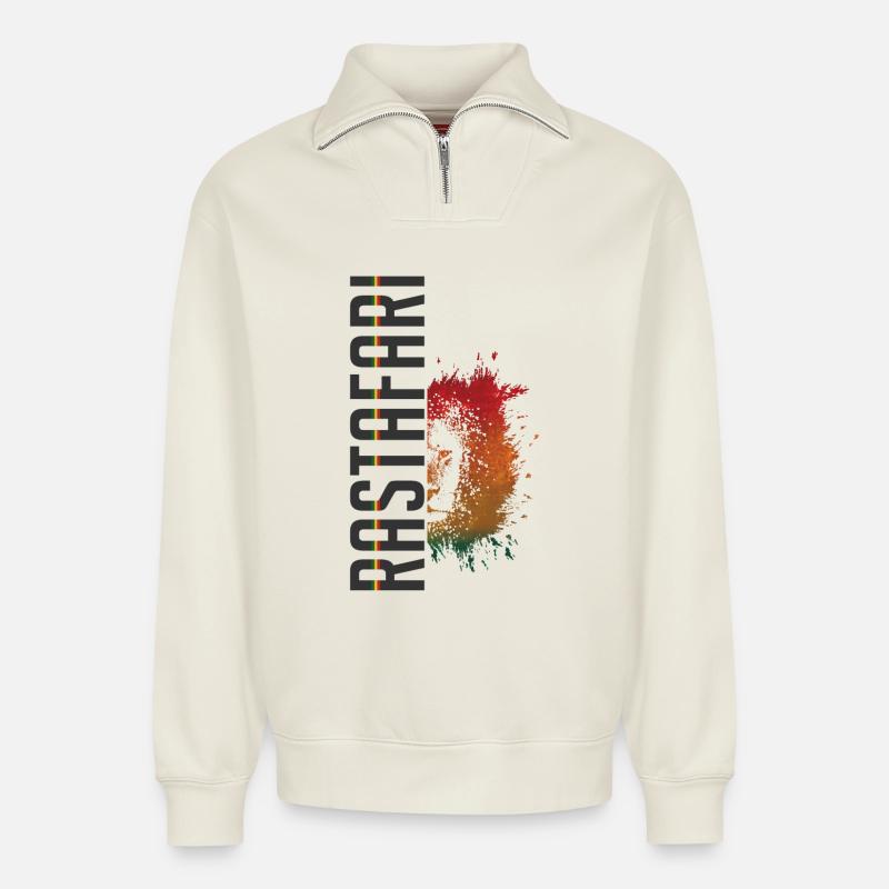 Rastasplash Design - Relaxed Unisex Organic Half Zip Sweatshirt – von SPREAD - Naturweiß