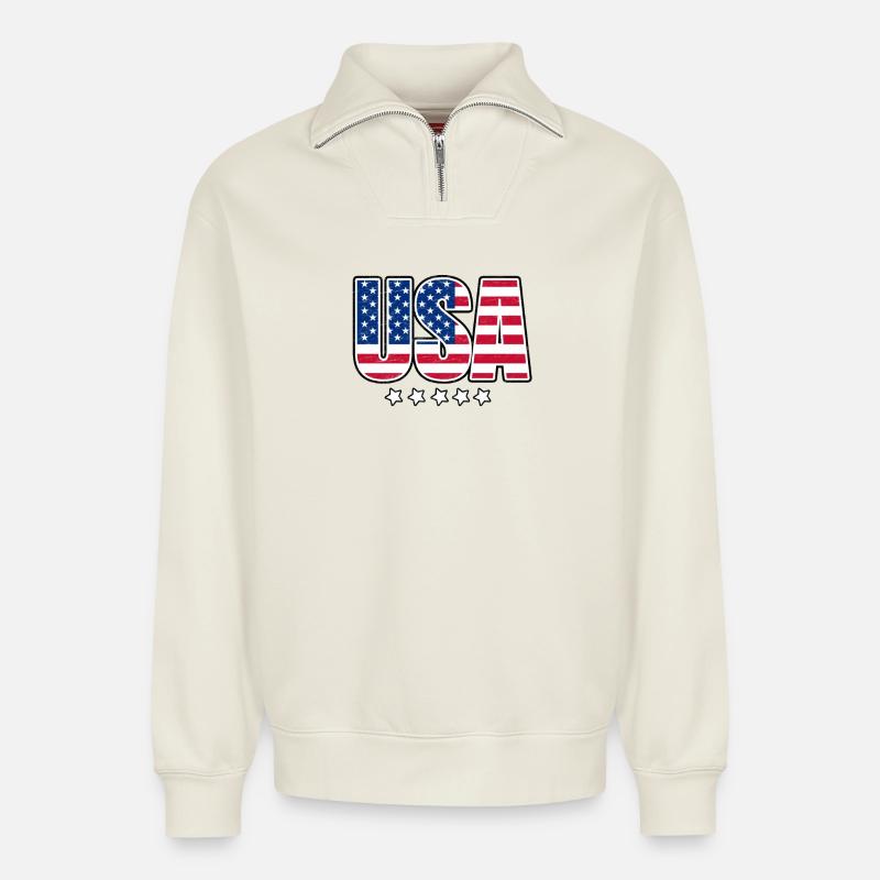 USA - Relaxed Unisex Organic Half Zip Sweatshirt – von SPREAD - Naturweiß