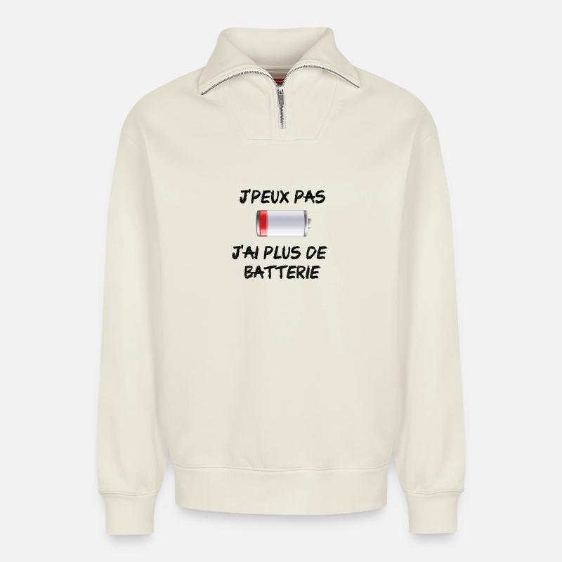 Ich kann nicht mehr. - Relaxed Unisex Organic Half Zip Sweatshirt – von SPREAD - Naturweiß