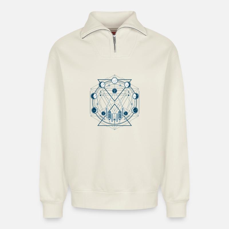 geometry - Relaxed Unisex Organic Half Zip Sweatshirt – by SPREAD - off white