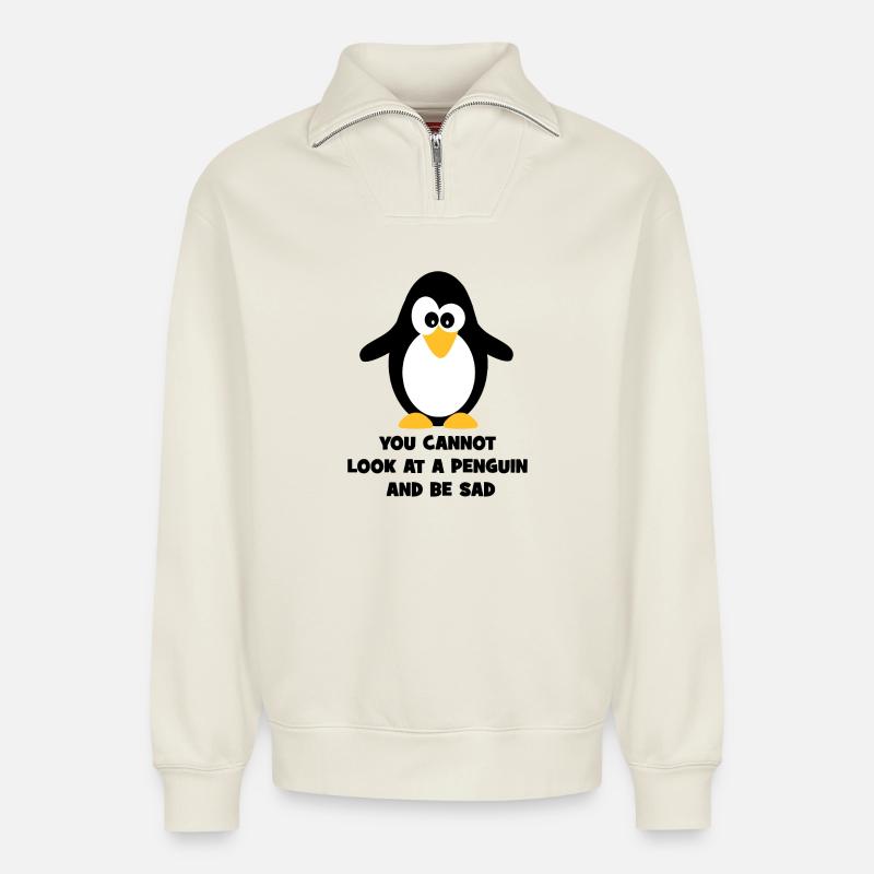 Pinguin - Relaxed Unisex Organic Half Zip Sweatshirt – von SPREAD - Naturweiß
