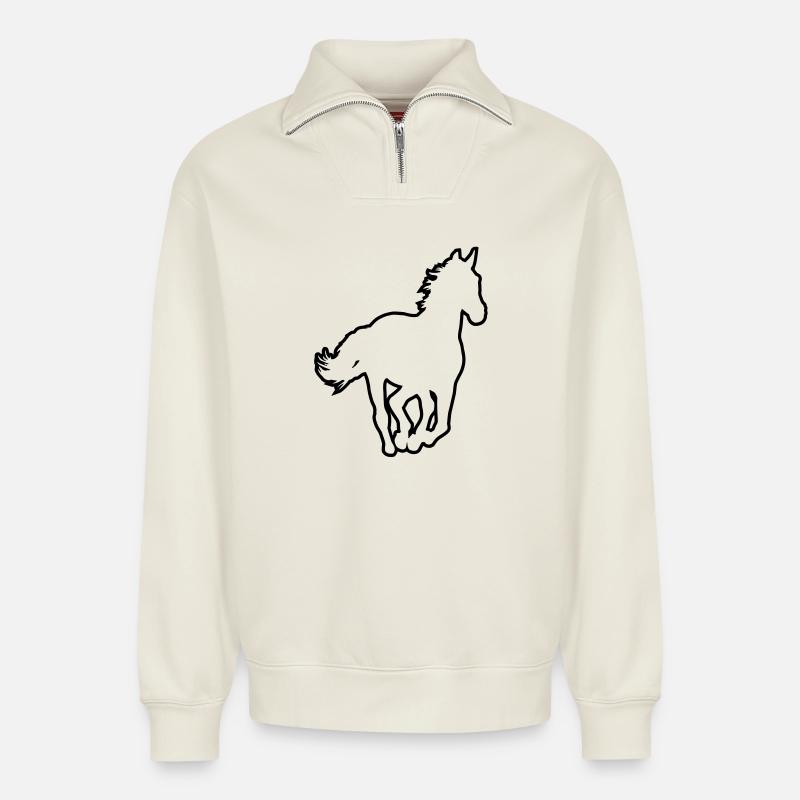 Pferd - Relaxed Unisex Organic Half Zip Sweatshirt – von SPREAD - Naturweiß