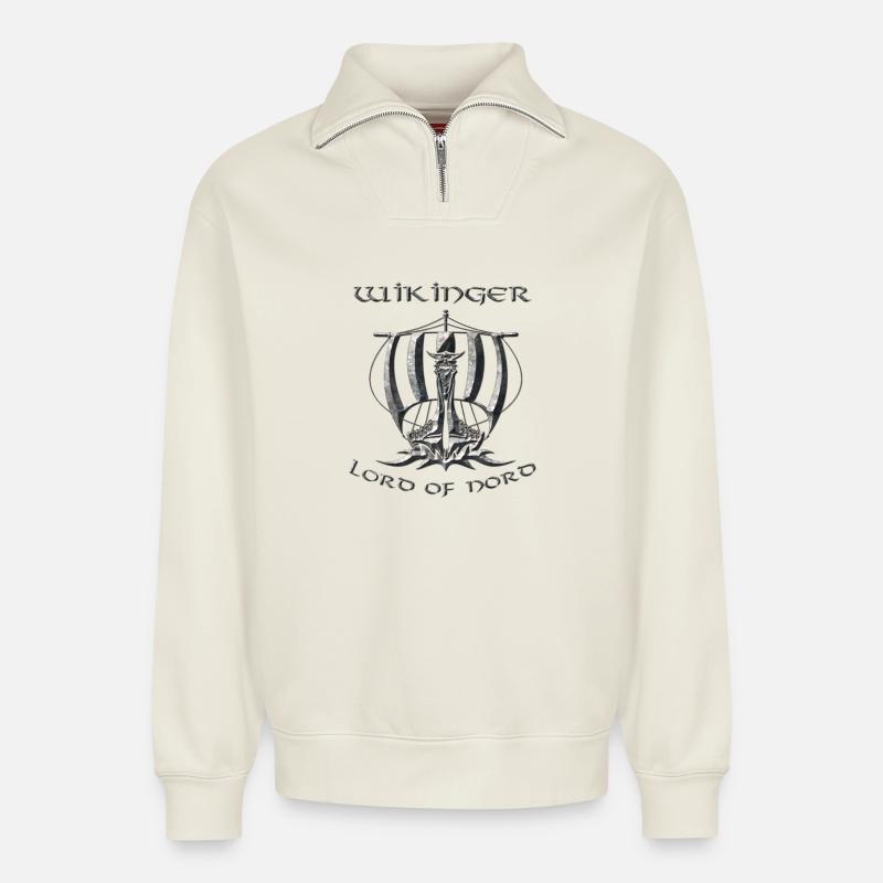 Vikings 2 - Sweat unisexe décontracté en coton biologique à demi-zip – de SPREAD - blanc cassé