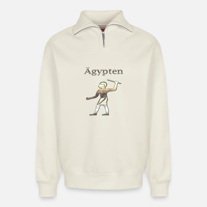 Ägypten 83 - Relaxed Unisex Organic Half Zip Sweatshirt – von SPREAD - Naturweiß