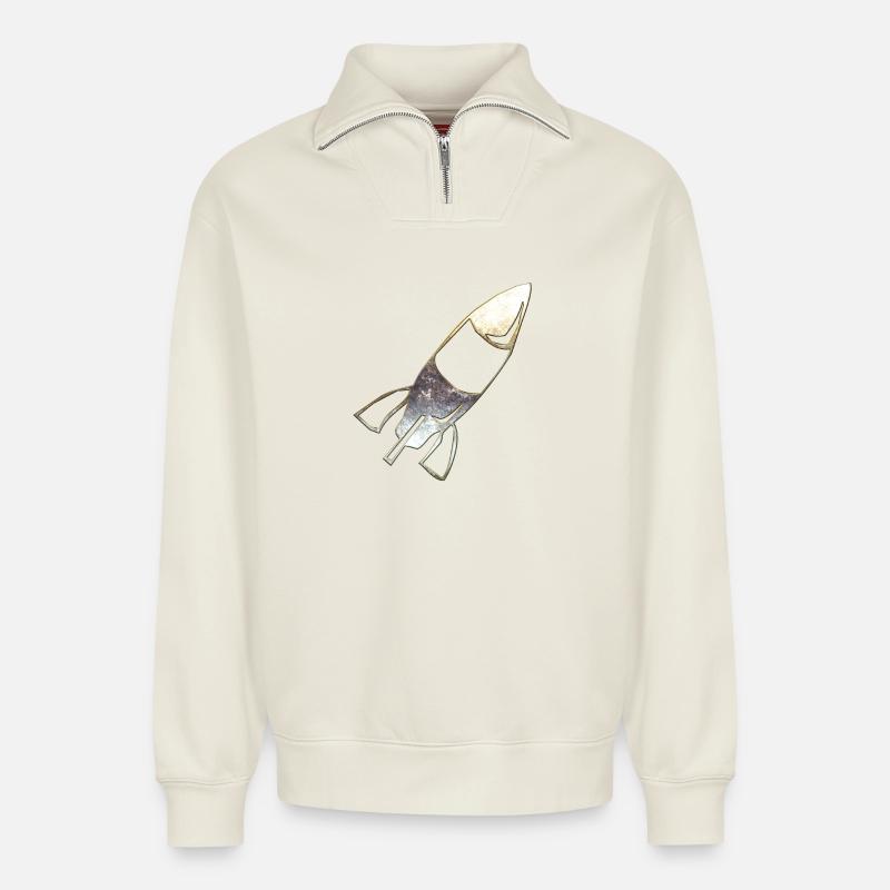 Rakete 15 - Relaxed Unisex Organic Half Zip Sweatshirt – von SPREAD - Naturweiß