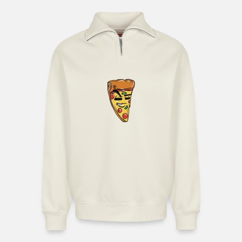 Pizza italienisch Essen - Relaxed Unisex Organic Half Zip Sweatshirt – von SPREAD - Naturweiß