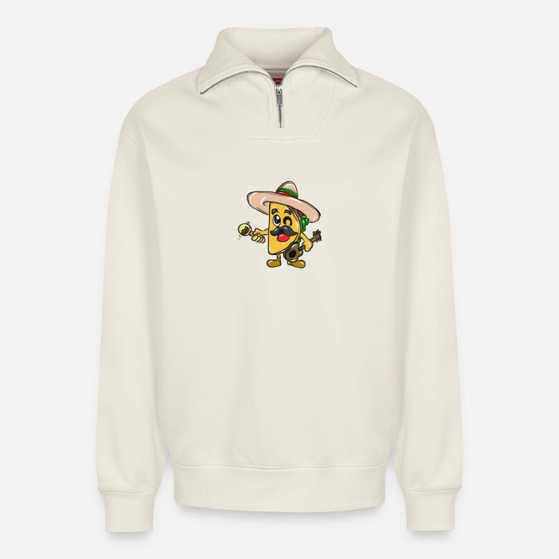 Taco Essen Mexico - Relaxed Unisex Organic Half Zip Sweatshirt – von SPREAD - Naturweiß