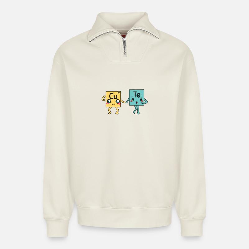 science - Sweat unisexe décontracté en coton biologique à demi-zip – de SPREAD - blanc cassé