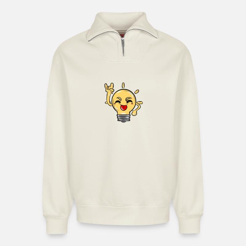 Light bulb - Relaxed Unisex Organic Half Zip Sweatshirt – by SPREAD - off white
