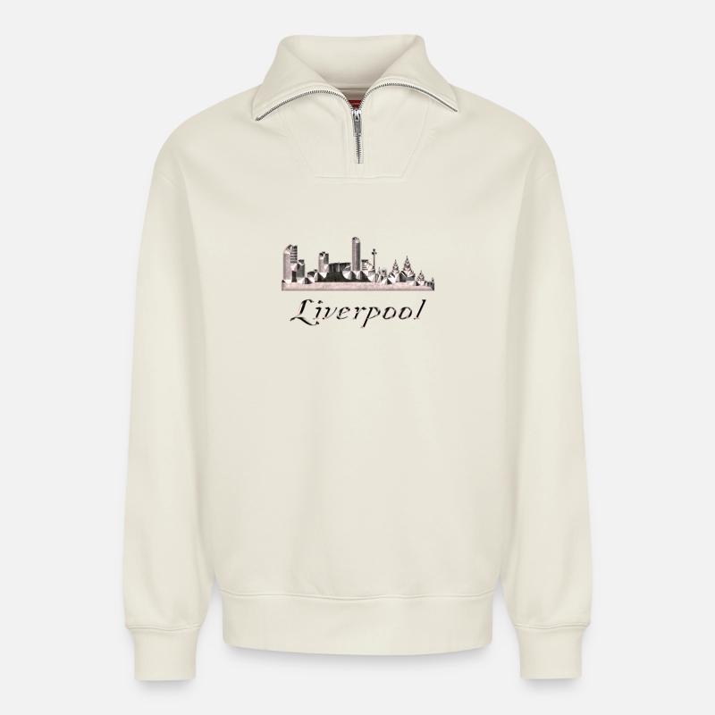 Liverpool - Relaxed Unisex Organic Half Zip Sweatshirt – von SPREAD - Naturweiß