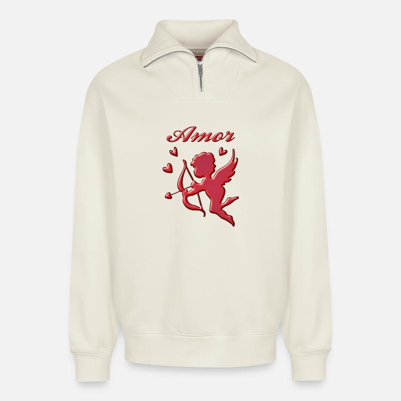Amor - Relaxed Unisex Organic Half Zip Sweatshirt – von SPREAD - Naturweiß