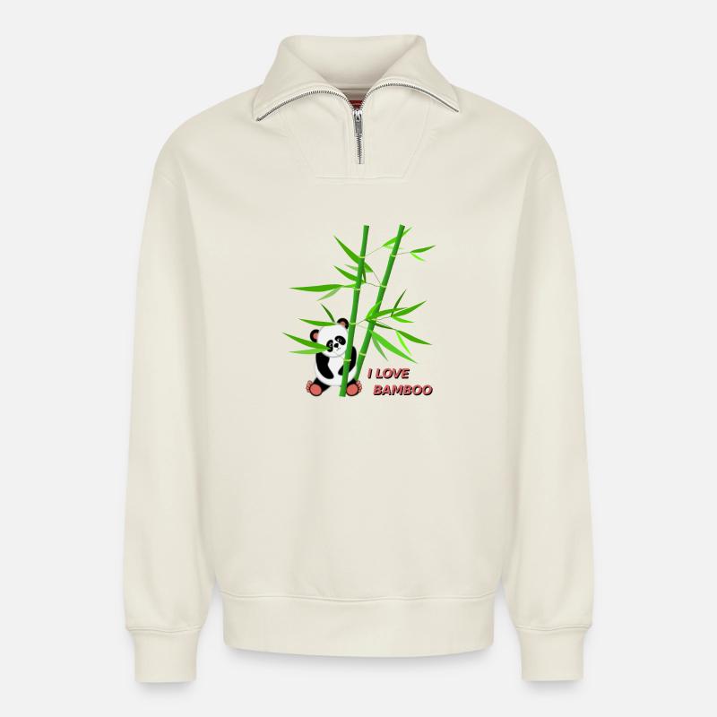 Fleda Maus Design: I love bamboo - Relaxed Unisex Organic Half Zip Sweatshirt – von SPREAD - Naturweiß