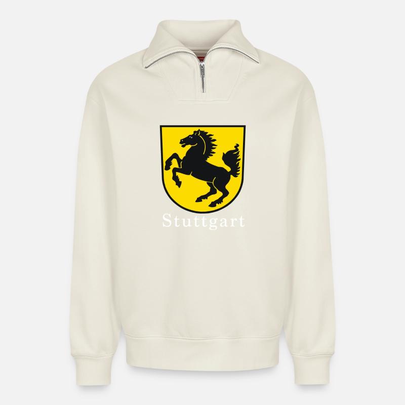 Stuttgart - Relaxed Unisex Organic Half Zip Sweatshirt – von SPREAD - Naturweiß
