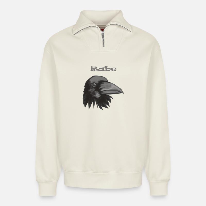corbeau - Sweat unisexe décontracté en coton biologique à demi-zip – de SPREAD - blanc cassé