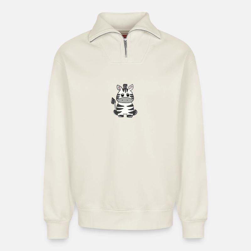 Zebra - Relaxed Unisex Organic Half Zip Sweatshirt – von SPREAD - Naturweiß