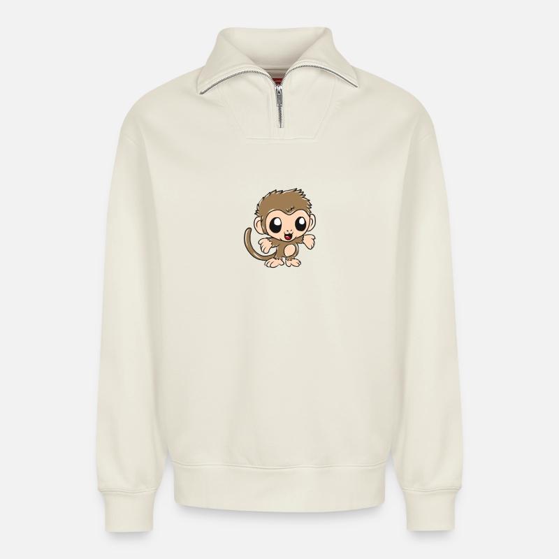 Affe - Relaxed Unisex Organic Half Zip Sweatshirt – von SPREAD - Naturweiß