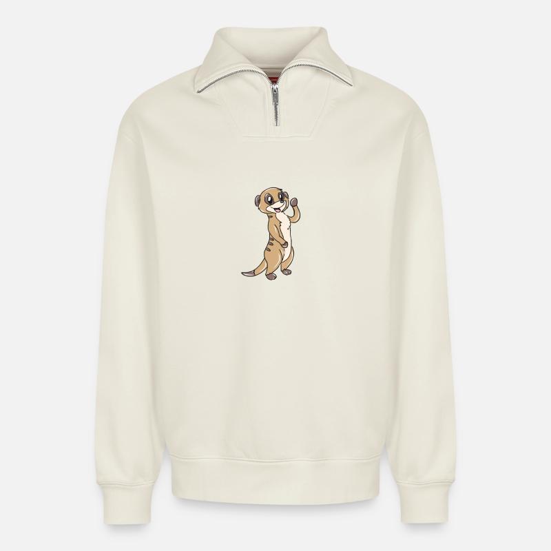 Erdmännchen - Relaxed Unisex Organic Half Zip Sweatshirt – von SPREAD - Naturweiß