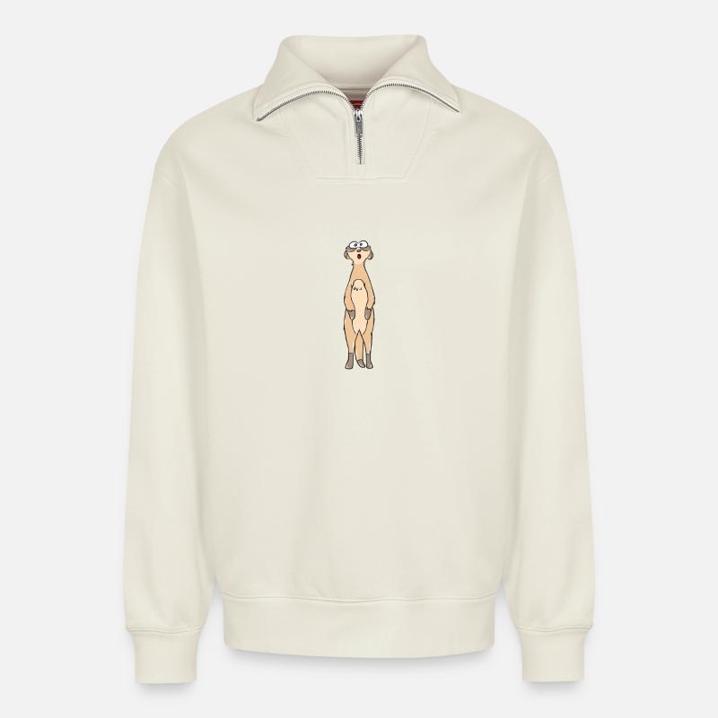Erdmännchen - Relaxed Unisex Organic Half Zip Sweatshirt – von SPREAD - Naturweiß