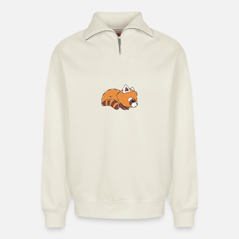 Roter Panda - Relaxed Unisex Organic Half Zip Sweatshirt – von SPREAD - Naturweiß