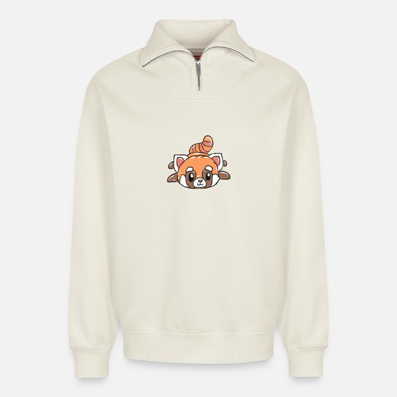 Roter Panda - Relaxed Unisex Organic Half Zip Sweatshirt – von SPREAD - Naturweiß