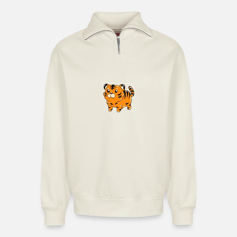 Tiger - Relaxed Unisex Organic Half Zip Sweatshirt – von SPREAD - Naturweiß