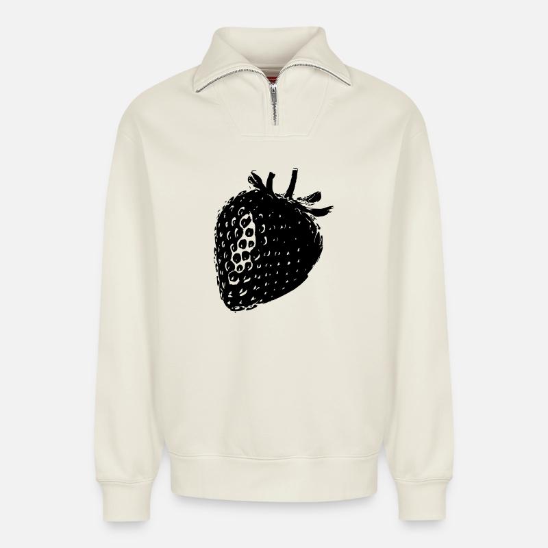 fraise - Sweat unisexe décontracté en coton biologique à demi-zip – de SPREAD - blanc cassé