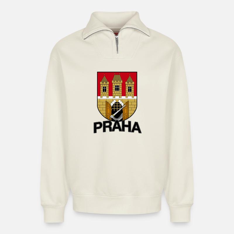 Praha Prague République tchèque - Sweat unisexe décontracté en coton biologique à demi-zip – de SPREAD - blanc cassé
