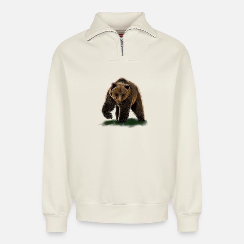 Bär - Relaxed Unisex Organic Half Zip Sweatshirt – von SPREAD - Naturweiß