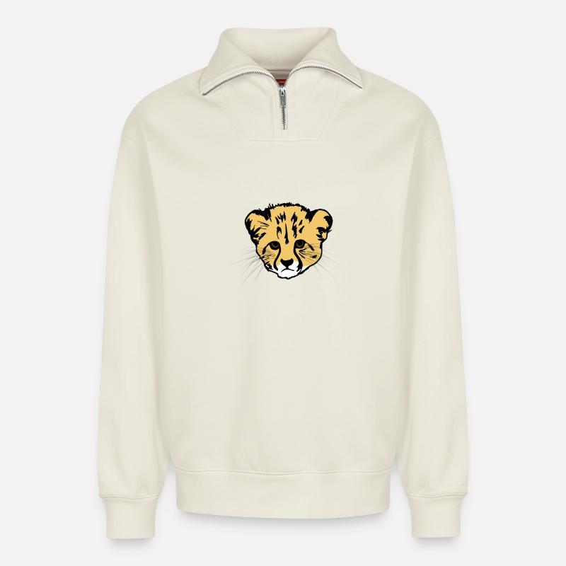 Gepard Tiermotiv - Relaxed Unisex Organic Half Zip Sweatshirt – von SPREAD - Naturweiß