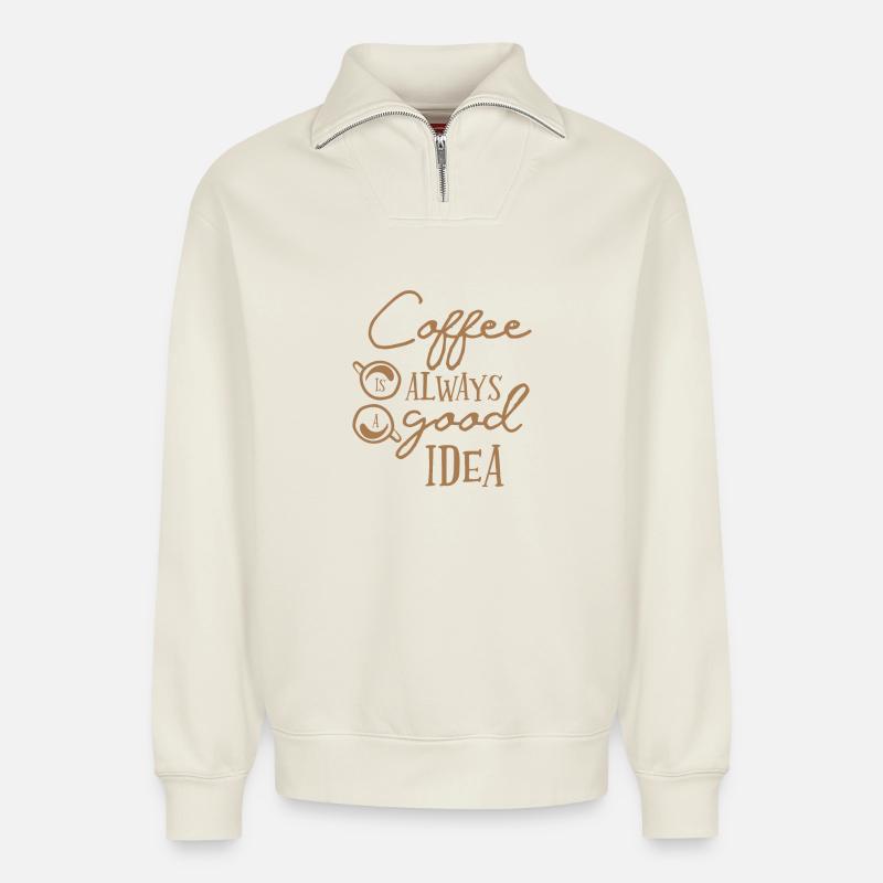 coffee - Relaxed Unisex Organic Half Zip Sweatshirt – by SPREAD - off white