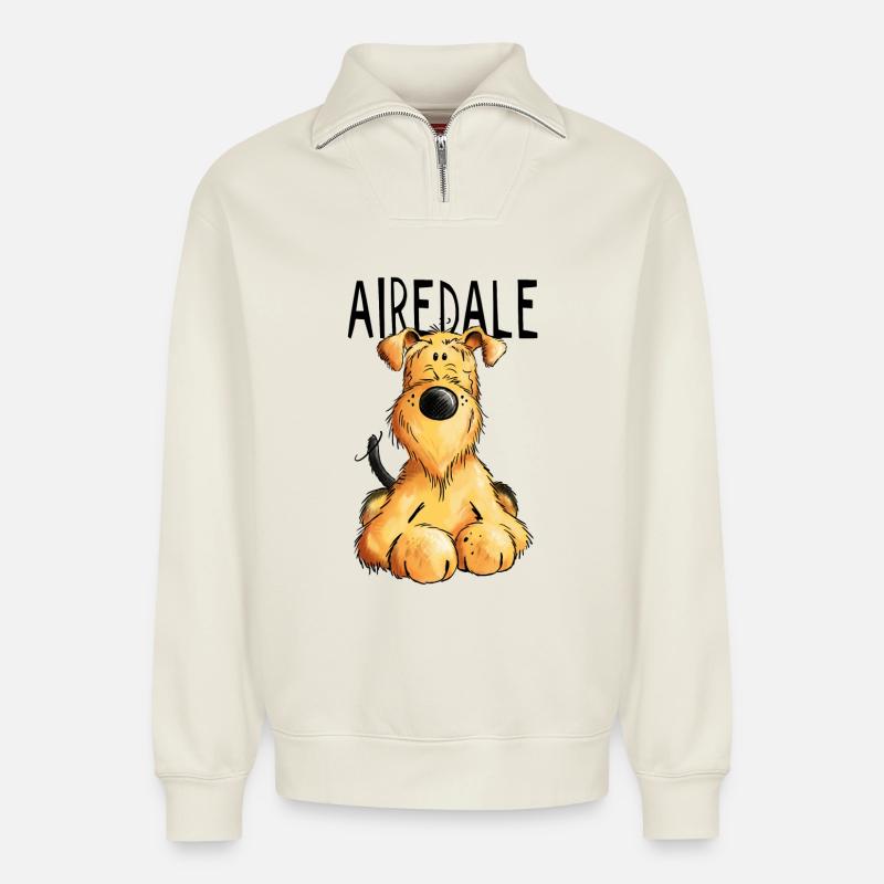 Witziger Airedale Terrier - Hund - Geschenk - Relaxed Unisex Organic Half Zip Sweatshirt – von SPREAD - Naturweiß