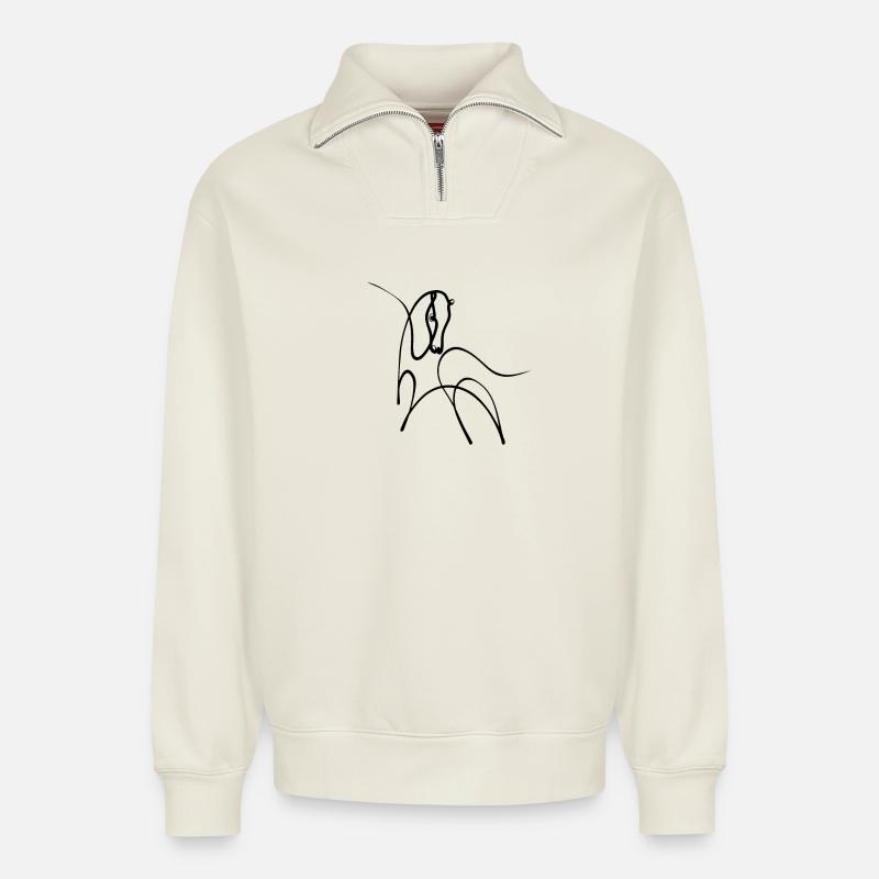 Pony One Line Art - Relaxed Unisex Organic Half Zip Sweatshirt – von SPREAD - Naturweiß